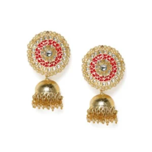 Women's Rose Gold Plated Alloy Earrings (White & Red)