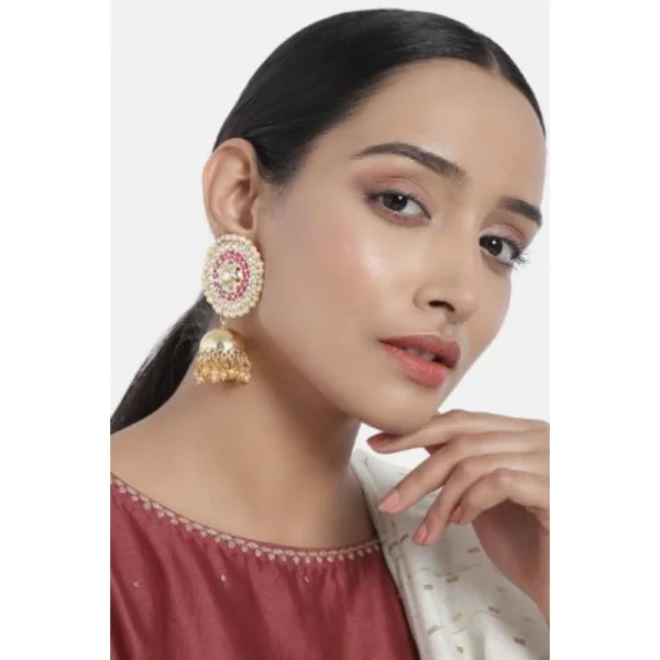 Women's Rose Gold Plated Alloy Earrings (White & Red)