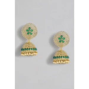 Women's Rose Gold Plated Alloy Earrings (Green)