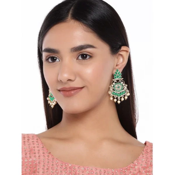 Women's Rose Gold Plated Alloy Earrings (Green)