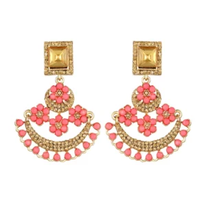 Women's Rose Gold Plated Alloy Earrings (Gold & Pink)
