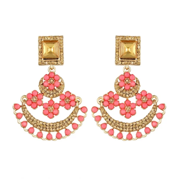 Women's Rose Gold Plated Alloy Earrings (Gold & Pink)
