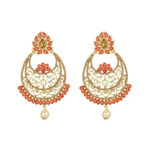 Women's Rose Gold Plated Alloy Earrings (Gold & Orange)