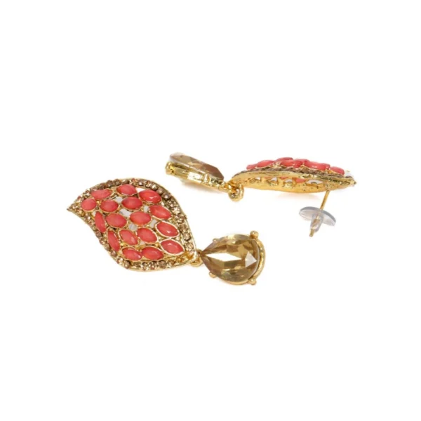 Women's Rose Gold Plated Alloy Earrings (Gold & Red)