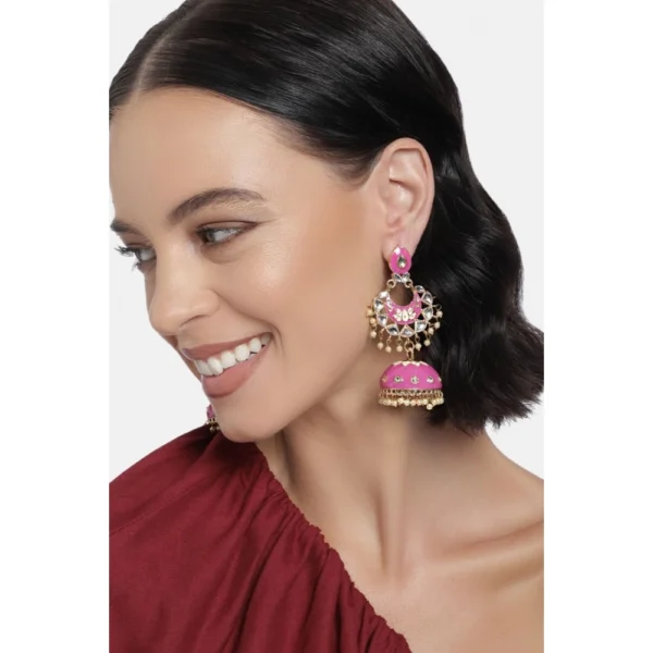 Women's Rose Gold Plated Alloy Earrings (Pink)