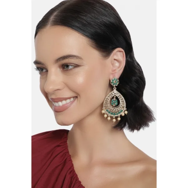 Women's Rose Gold Plated Alloy Earrings (Green)