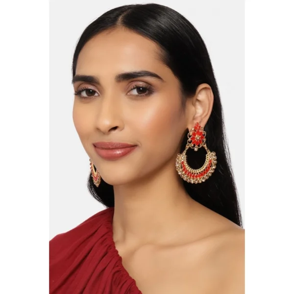 Women's Rose Gold Plated Alloy Earrings (Red)