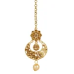 Women's Rose Gold Plated Alloy Kundan Earrings & Mangtikka (Gold)