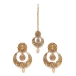 Women's Rose Gold Plated Alloy Kundan Earrings & Mangtikka (Gold)