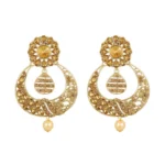 Women's Rose Gold Plated Alloy Kundan Earrings & Mangtikka (Gold)
