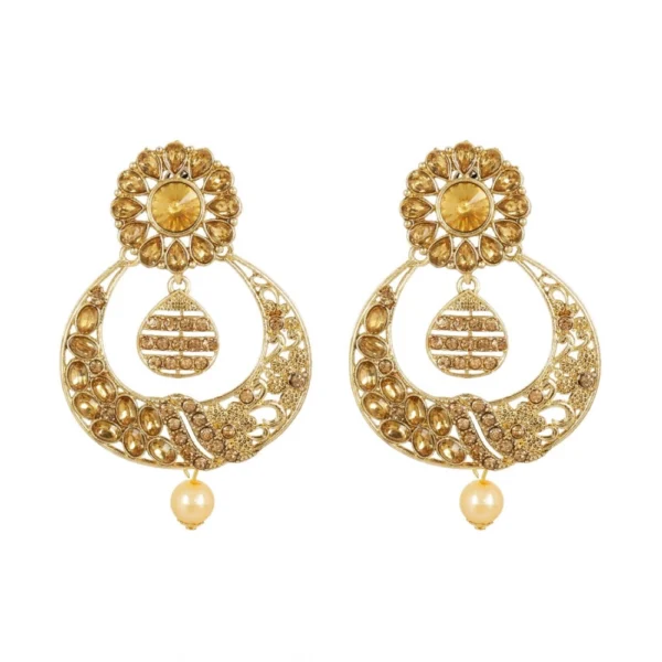 Women's Rose Gold Plated Alloy Kundan Earrings & Mangtikka (Gold)
