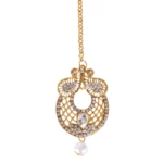 Women's Rose Gold Plated Alloy Kundan Earrings & Mangtikka (White)