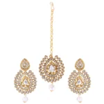Women's Rose Gold Plated Alloy Kundan Earrings & Mangtikka (White)