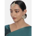 Women's Rose Gold Plated Alloy Kundan Earrings & Mangtikka (White)