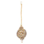 Women's Rose Gold Plated Alloy Kundan Earrings & Mangtikka (White)
