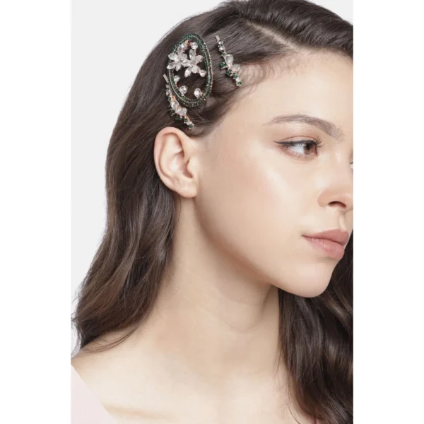 Women's Rose Gold Plated Alloy Hair Pin Set (Green)