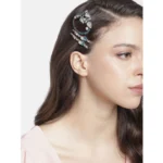 Women's Rose Gold Plated Alloy Hair Pin Set (Green)
