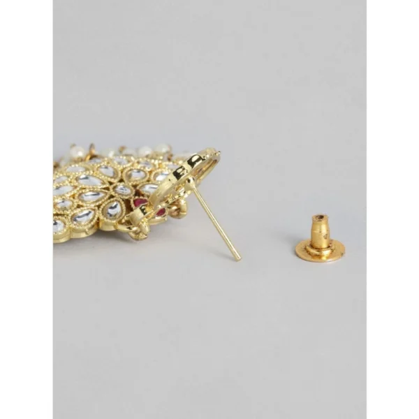 Women's Rose Gold Plated Alloy Kundan Earrings & Mangtikka (White)