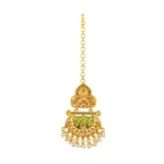 Women's Rose Gold Plated Alloy Kundan Earrings & Mangtikka (Green)