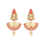 Women's Rose Gold Plated Alloy Kundan Earrings & Mangtikka (Gold & Red)