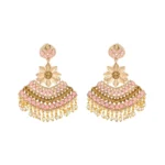 Women's Rose Gold Plated Alloy Kundan Earrings & Mangtikka (Pink)