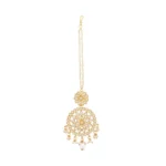 Women's Rose Gold Plated Alloy Kundan Earrings & Mangtikka (White)