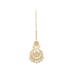 Women's Rose Gold Plated Alloy Kundan Earrings & Mangtikka (White)