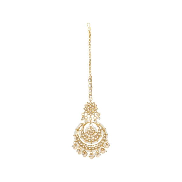 Women's Rose Gold Plated Alloy Kundan Earrings & Mangtikka (White)