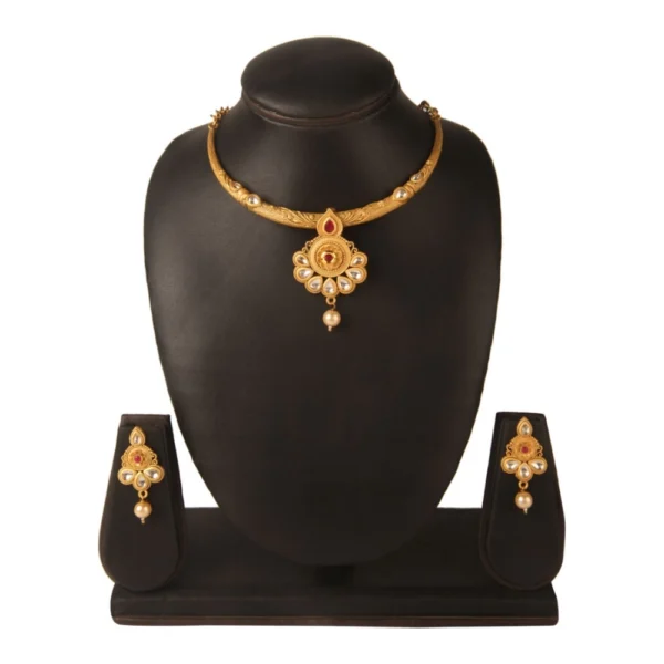 Women's Rose Gold Plated Alloy Necklace & Earings Set (Red & White)