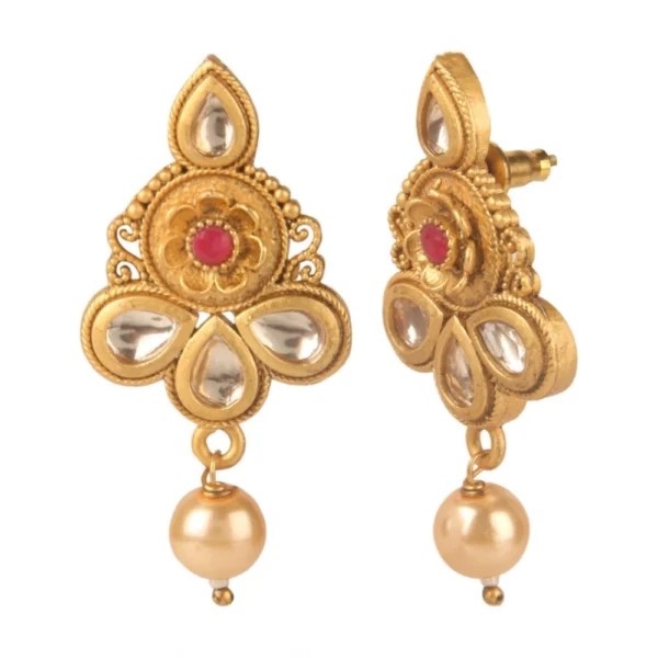 Women's Rose Gold Plated Alloy Necklace & Earings Set (Red & White)