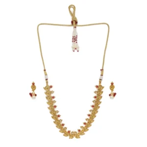 Women's Rose Gold Plated Alloy Jewellery Set (Red & White)
