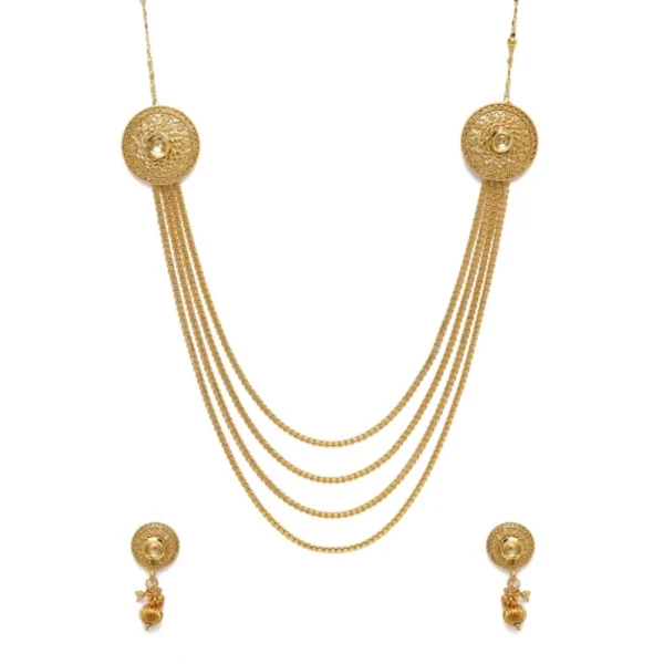 Women's Rose Gold Plated Alloy Long Haram Jewellery Set (Gold)