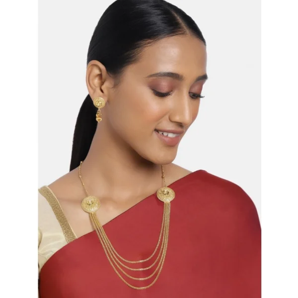 Women's Rose Gold Plated Alloy Long Haram Jewellery Set (Gold)