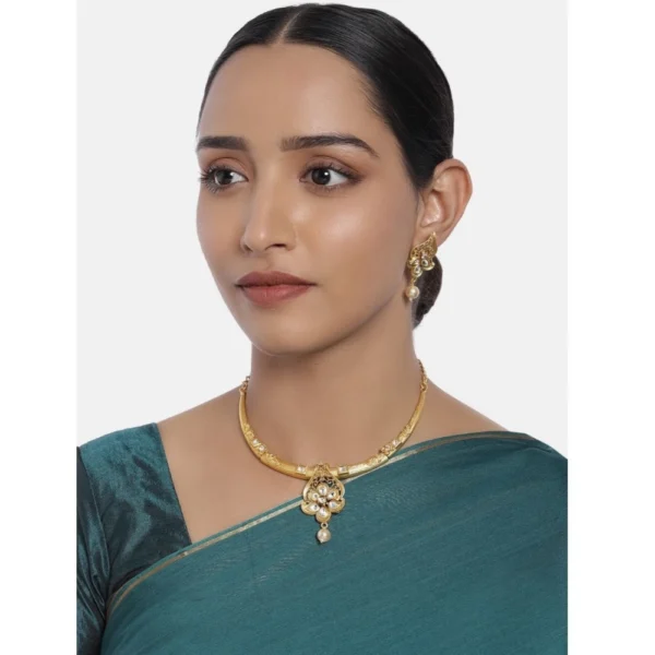 Women's Rose Gold Plated Alloy Necklace & Earings Set (Gold & White)