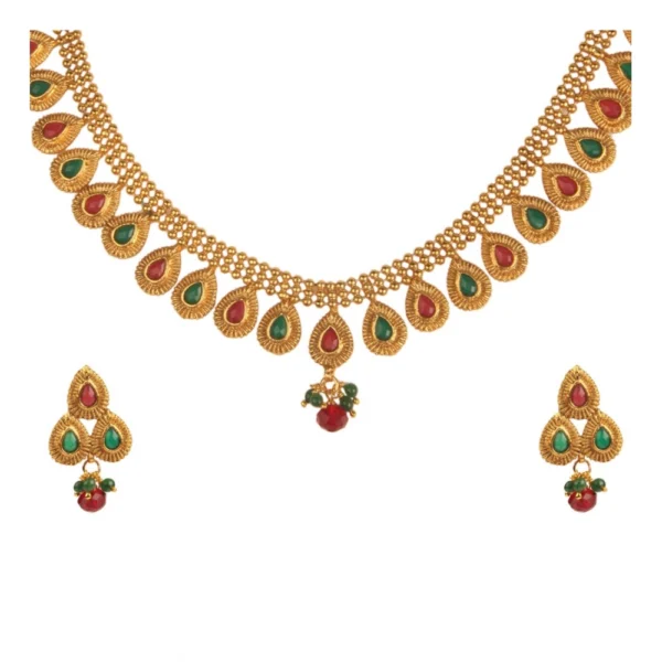 Women's Rose Gold Plated Alloy Choker Necklace Set (Green & Red)