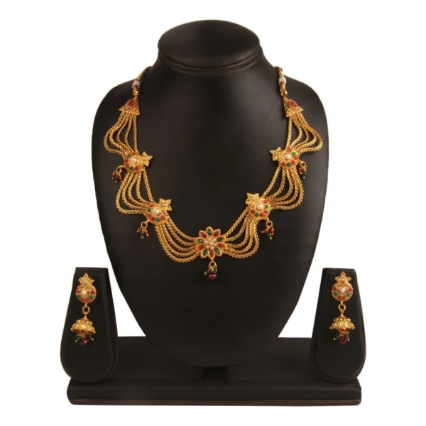 Women's Rose Gold Plated Alloy Necklace Set (Green & Red)