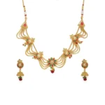 Women's Rose Gold Plated Alloy Necklace Set (Green & Red)