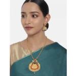 Women's Rose Gold Plated Alloy Jewellery Chain Pendant Sets (Gold & Red)