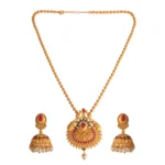 Women's Rose Gold Plated Alloy Jewellery Chain Pendant Sets (Gold & Red)