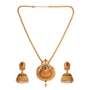 Women's Rose Gold Plated Alloy Jewellery Chain Pendant Sets (Gold & Red)