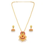 Women's Rose Gold Plated Alloy Jewellery Chain Pendant Sets (Gold & Red)
