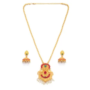 Women's Rose Gold Plated Alloy Jewellery Chain Pendant Sets (Gold & Red)