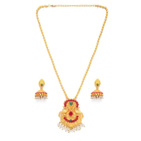 Women's Rose Gold Plated Alloy Jewellery Chain Pendant Sets (Gold & Red)
