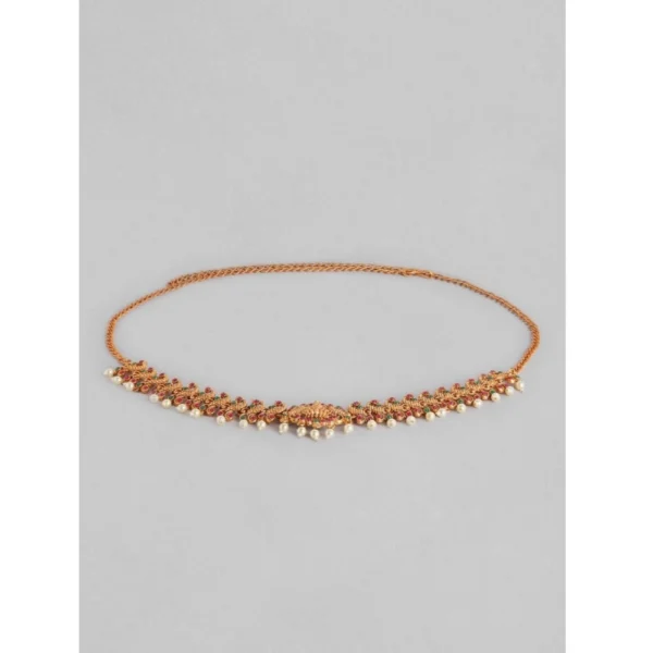 Women's Rose Gold Plated Alloy Hip Belt Kamarband (Red & Green)