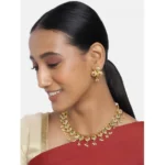 Women's Rose Gold Plated Alloy Necklace & Earings Set (Green & Red)