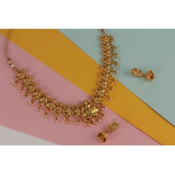 Women's Rose Gold Plated Alloy Necklace & Earings Set (Gold)