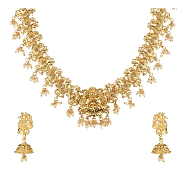Women's Rose Gold Plated Alloy Necklace & Earings Set (Gold)