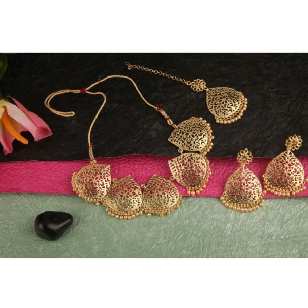 Women's Rose Gold Plated Alloy Necklace & Earings Set (Gold)