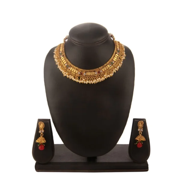 Women's Rose Gold Plated Alloy Necklace & Earings Set (Multicolor)