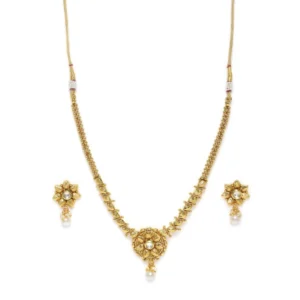 Women's Rose Gold Plated Alloy Necklace & Earings Set (Gold)